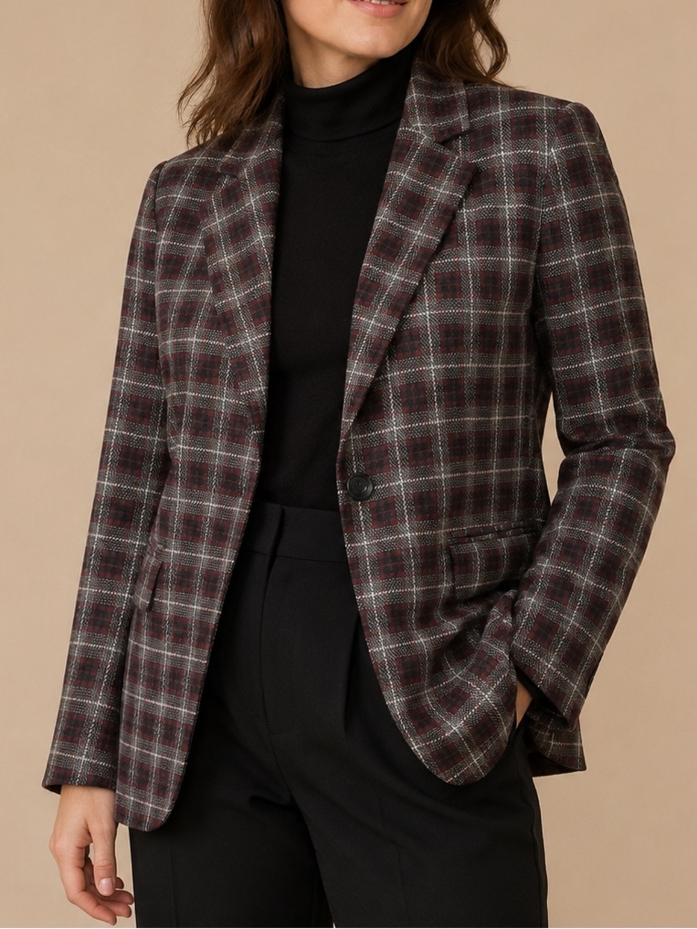 Vintage Sag Harbor Plaid Wool Blend Blazer Size 10 Dark Academia
